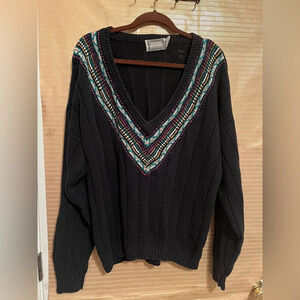 CONCRETE MIX~HEAVY VINTAGE~V NECK~SWEATER~LG